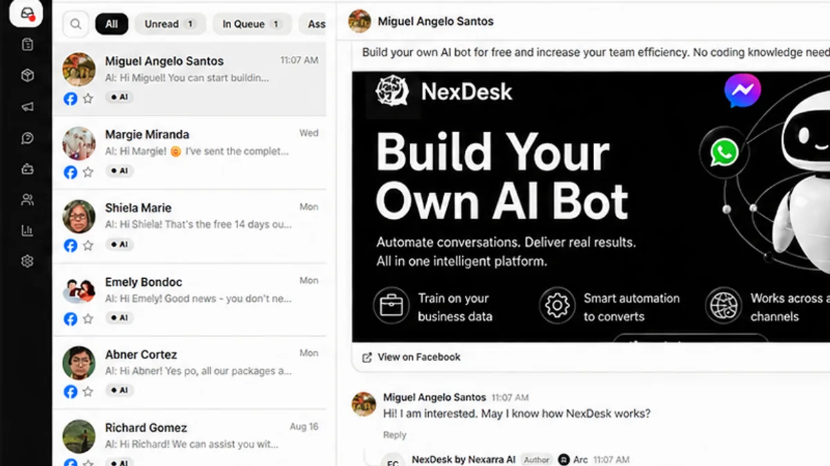 NexDesk conversations, handled by AI and assigned to agents
